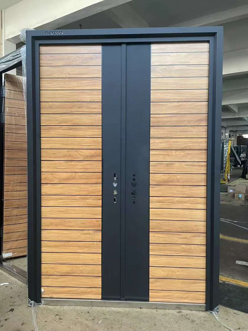 double natural wood-look steel double steel door